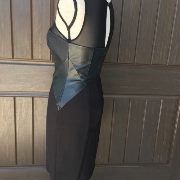 Aidan Mattox Black Sheer Faux Leather Dress - Picture 3 of 7